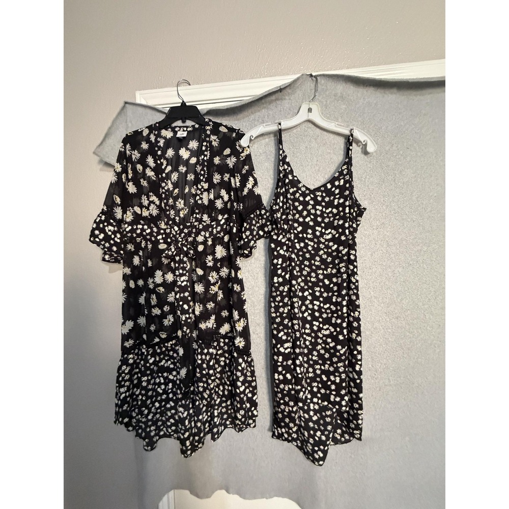 CAbi Dress Jacket Set Womens S Black Daisy Floral Chiffon Lace 2 Piece